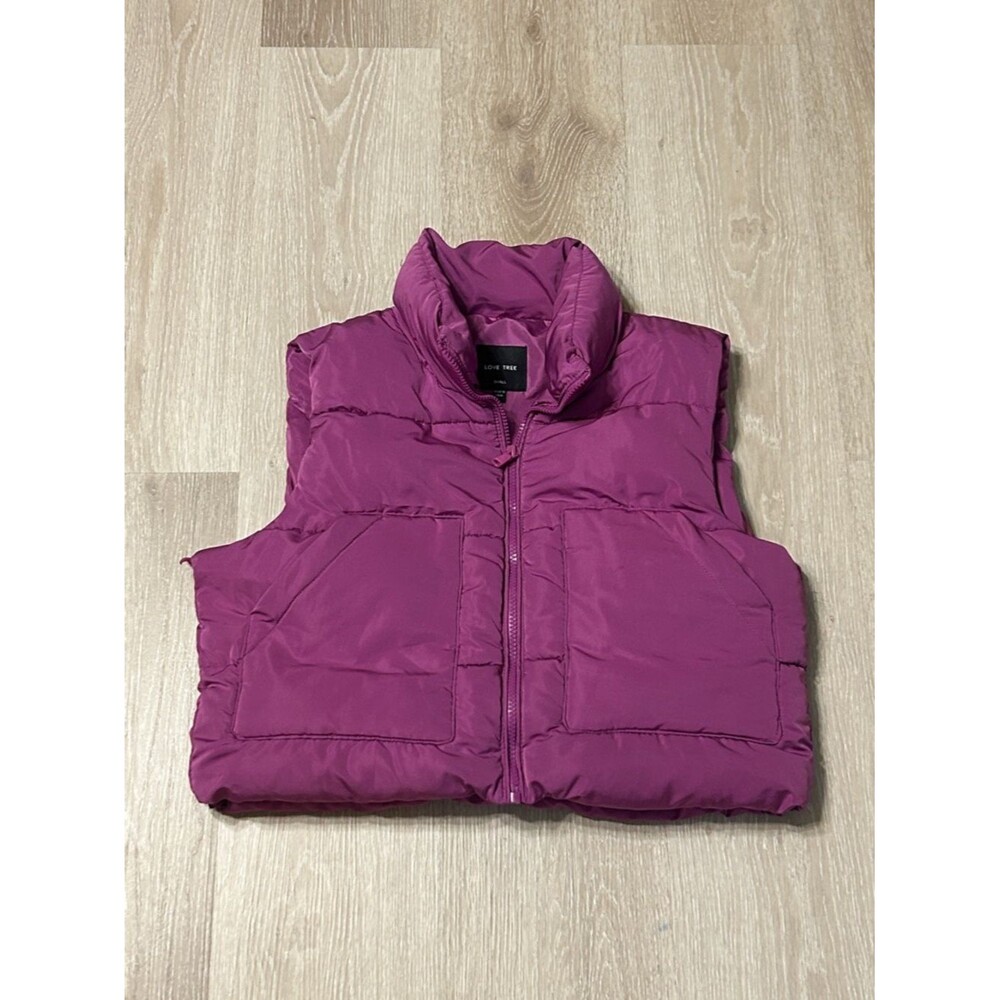 Love Tree Cropped Raspberry Quilted Puffer Vest w/ Pockets Sz Small